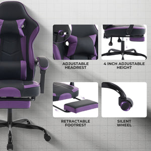 Gaming Chair with Footrest and Massage Lumbar Support