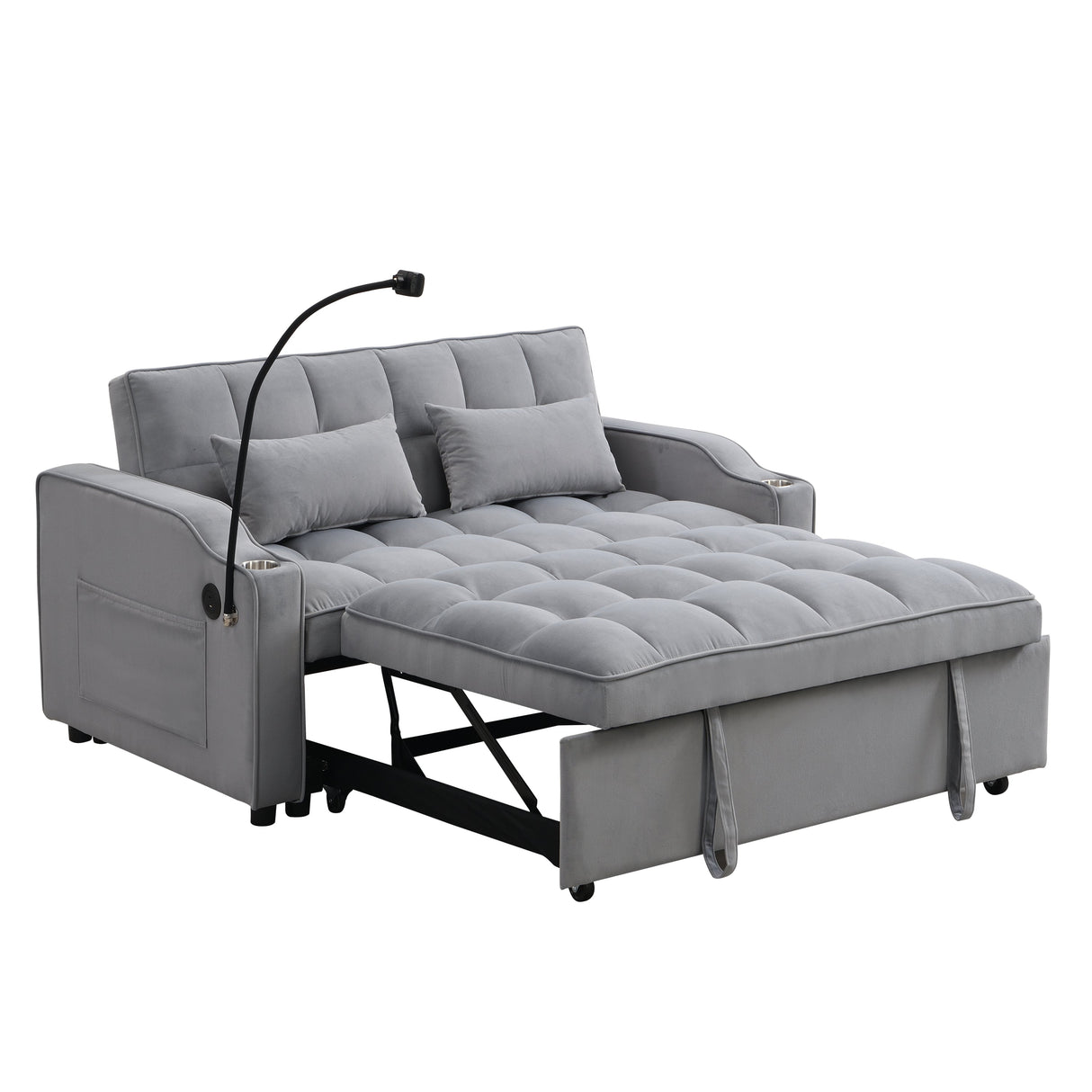 Modern Velvet Loveseat Futon Sofa Couch with Pullout Bed