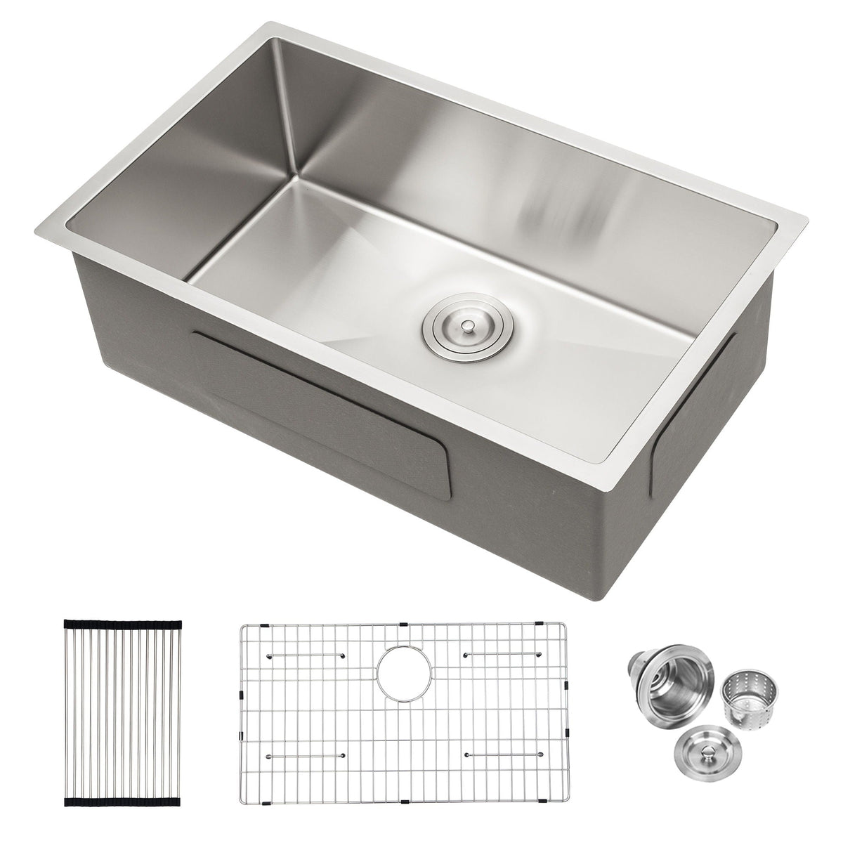 Modern Undermount Stainless Steel Kitchen Sink 16 Gauge, Deep Single Bowl