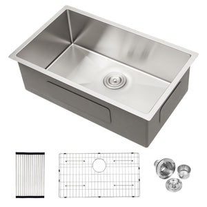 Modern Undermount Stainless Steel Kitchen Sink 16 Gauge, Deep Single Bowl