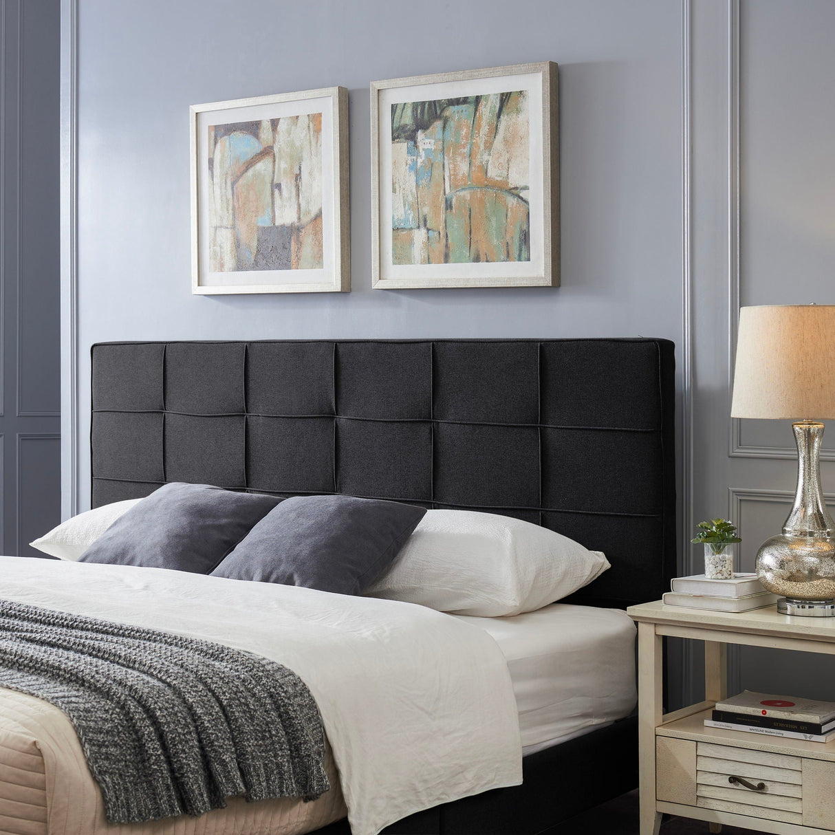 Marakesh Contemporary Fabric Upholstered King / California King Headboard - Black