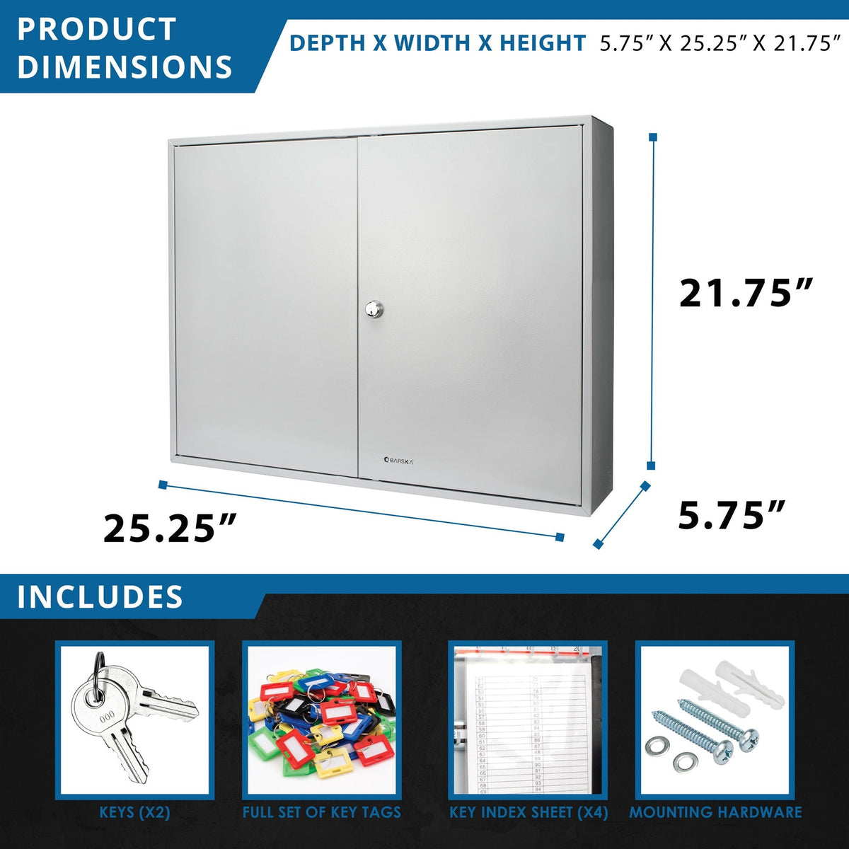 Adjustable Key Cabinet with Lock - Multiple Sizes, Gray or Black