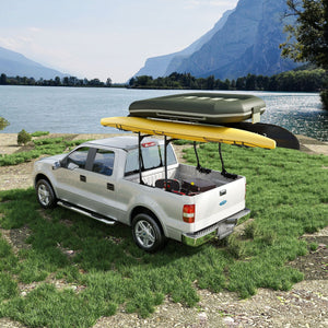 Heavy Duty Universal Truck Bed Ladder Rack, No-Drill Installation, Adjustable - Black
