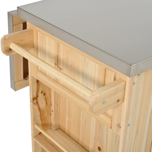 Outdoor Kitchen Island Fir Wood Kitchen Island with Stainless Steel Top