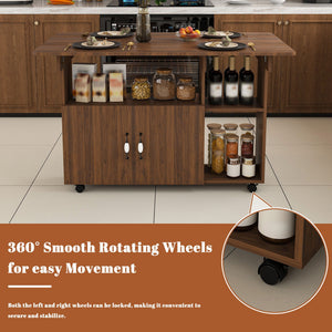 Multi Functional Folding Table With Storage Shelves And Wheels