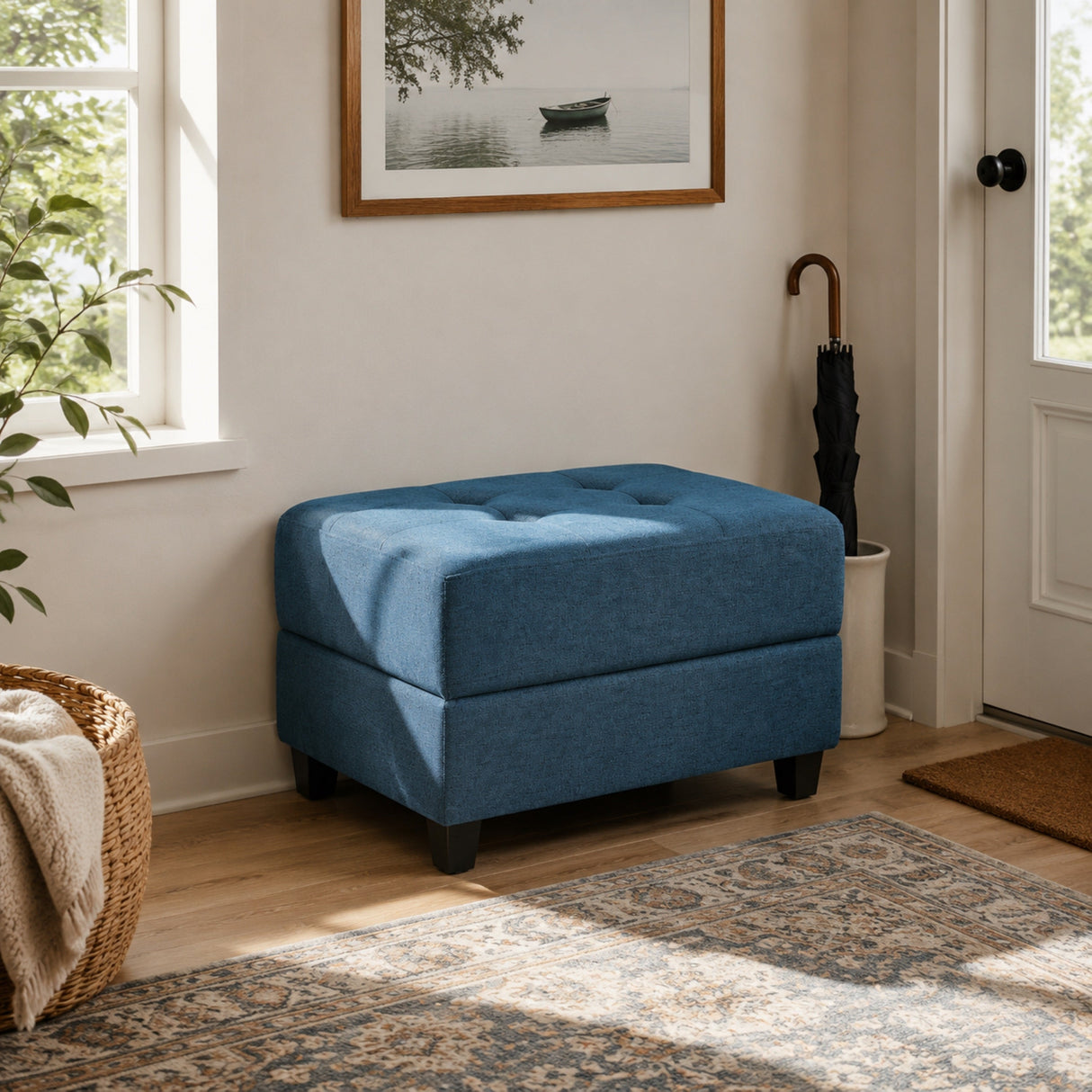 Navy Tufted Ottoman