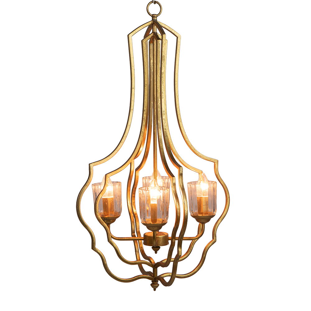 4 Light Metal Chandelier with Adjustable Chain - Gold