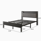 Full Size Bed Frame Storage Headboard with Charging Station