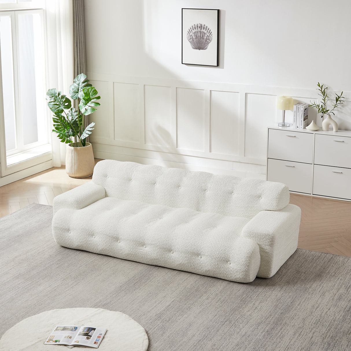 87.4-Inch Cloud Series Minimalist Button-Tufted Square Arm Three-Seater Sofa