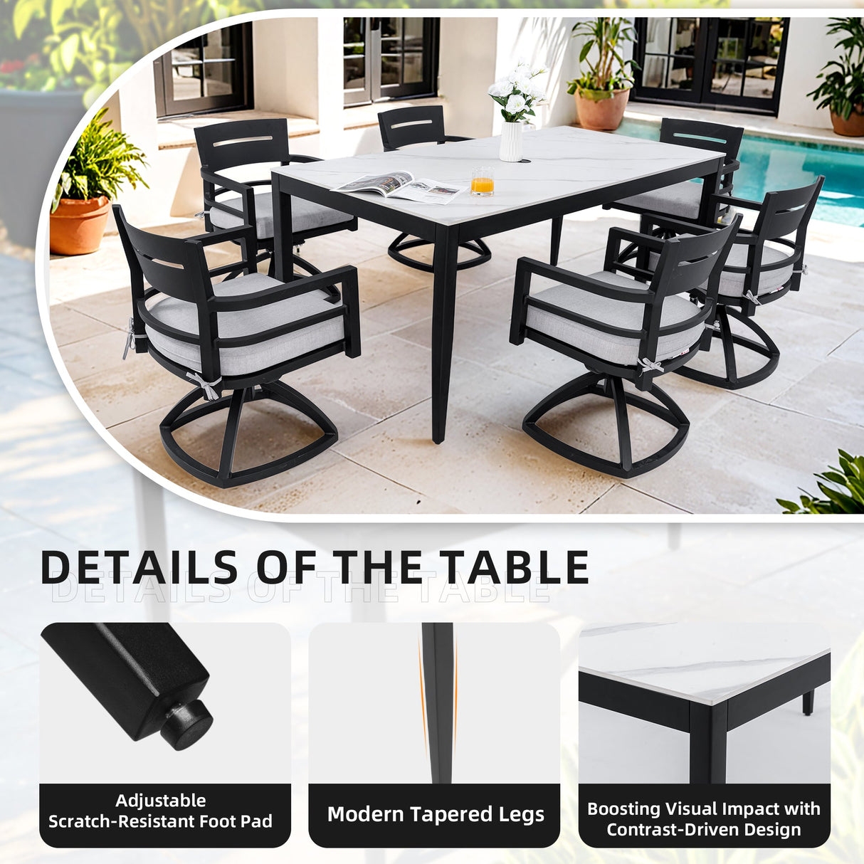 Modern 7PC Outdoor Patio Aluminum Dining Set