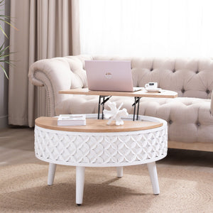 Round Coffee Table With Storage - White / Light Oak
