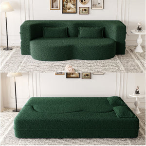 Modern Floor Sofa with 2 Pillows, Convertible Teddy Fabric Foam Filled Bed