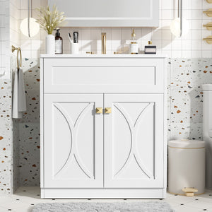 Bathroom Vanity With Sink, Freestanding Storage Cabinet With Handles, Soft Closing Doors