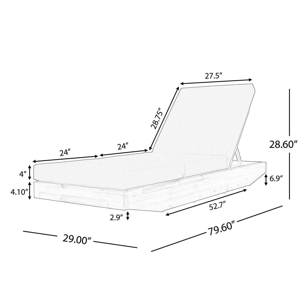 Acacia Wood Chaise Lounge with Cushion