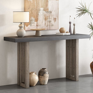 U_STYLE Oak Veneer Console Table with Distinctive Side Shapes