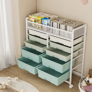 White Large Capacity 2-Row 10-Drawer Rolling Storage Cart