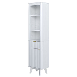 Tall Bathroom Storage Cabinet With Adjustable Shelves And 1 Drawer & Door