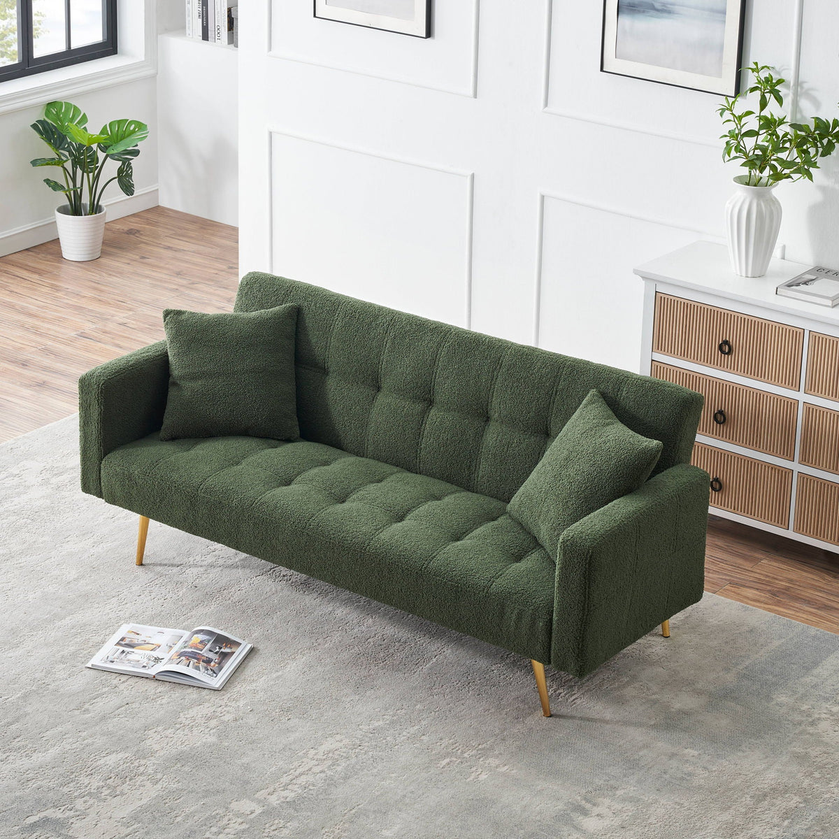 Teddy Fleece Sofa Bed With Luxurious Throw Pillows