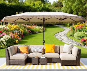 Extra Large Outdoor Umbrella with Fringe and Crank Handle
