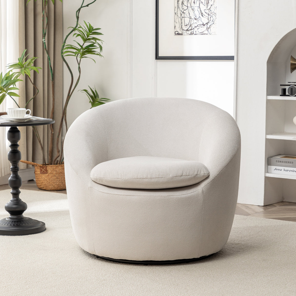 Winnie Modern Teddy Fabric Swivel Barrel Chair