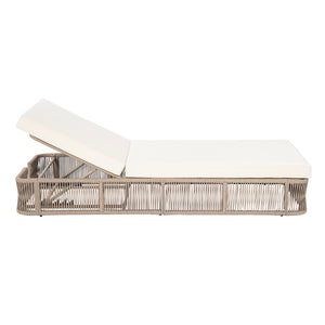 Beige and White Adjustable Sunlounge with Woven Rope Base