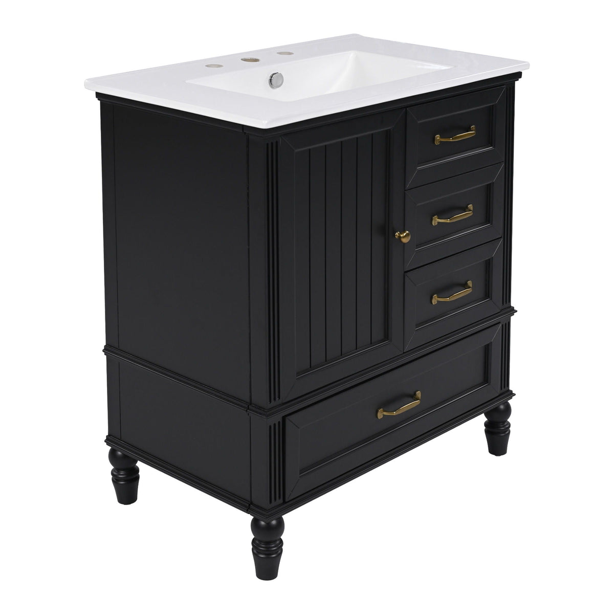 30" Bathroom Vanity With Sink, 3 Drawers, Adjustable Feet