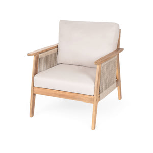 Outdoor Acacia Wood and Rope Patio Chair with Cushions (Set of 2)