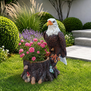 Realistic Standing Eagle Garden Planter on Tree Stump