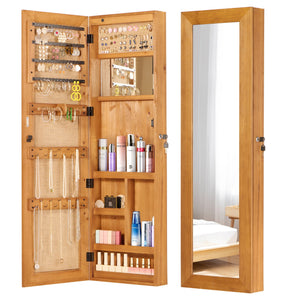Jewelry Armoire Organizer With Full Length Mirror, Wall Mounted Lockable Cabinet With LED Light