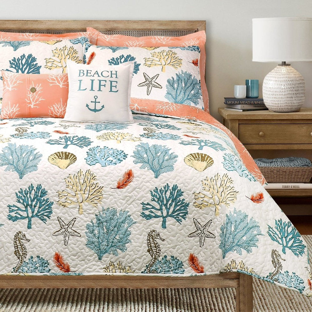 Coastal Reef Feather Reversible Quilt Set