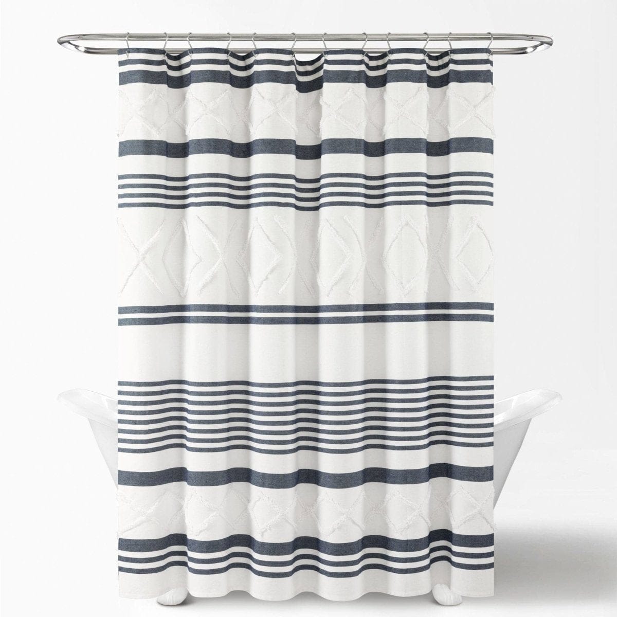 Urban Diamond Stripe Woven Tufted Recycled Cotton Blend Shower Curtain