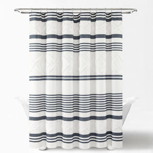 Urban Diamond Stripe Woven Tufted Recycled Cotton Blend Shower Curtain