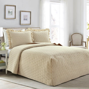 French Country Geo Ruffle Skirt 3 Piece Bedspread Set