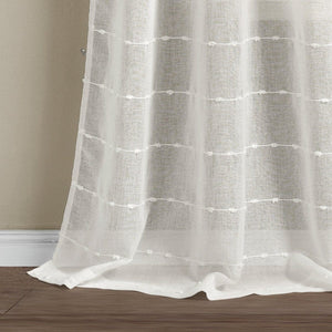 Farmhouse Textured Sheer Back Tab Rod Pocket Window Curtain Panel Set