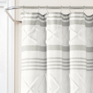 Urban Diamond Stripe Woven Tufted Recycled Cotton Blend Shower Curtain