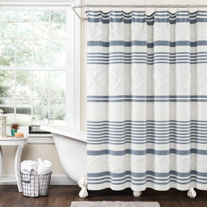 Urban Diamond Stripe Woven Tufted Recycled Cotton Blend Shower Curtain