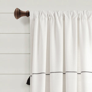 Farmhouse Boho Stripe Woven Tassel Yarn Dyed Recycled Cotton Blend Window Curtain Panel Set