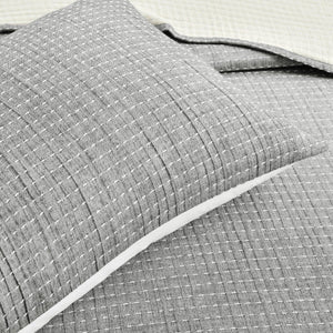 Solid Kantha Pick Stitch Yarn Dyed Cotton Woven Quilt/Coverlet Set