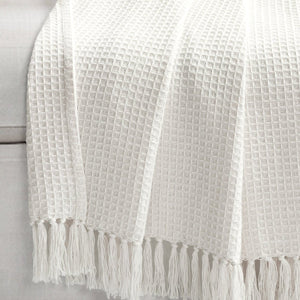 Waffle Cotton Knit Tassel Fringe Throw
