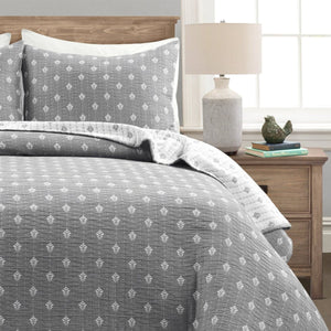 Hygge Kantha Pick Stitch Yarn Dyed Cotton Jacquard Quilt/Coverlet Set