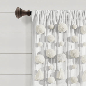 Boho Pom Pom Tassel Faux Linen Window Curtain Panel