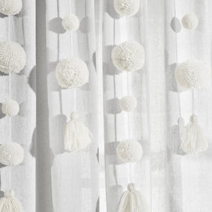 Boho Pom Pom Tassel Faux Linen Window Curtain Panel