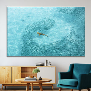 Fish Swarm Wall Art Canvas Print – Framed Marine Life Art