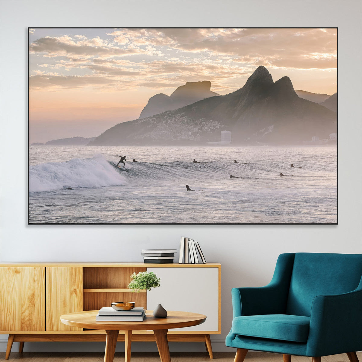 Sunset Surfing Wall Art Canvas Print – Framed Misty