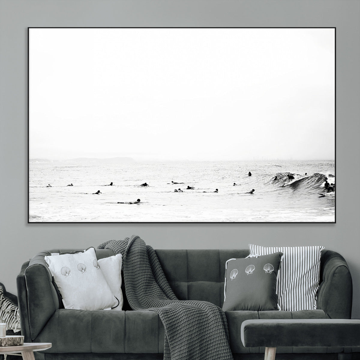 Monochrome Swimming Wall Art Canvas Print – Framed Ocean