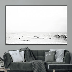 Monochrome Swimming Wall Art Canvas Print – Framed Ocean
