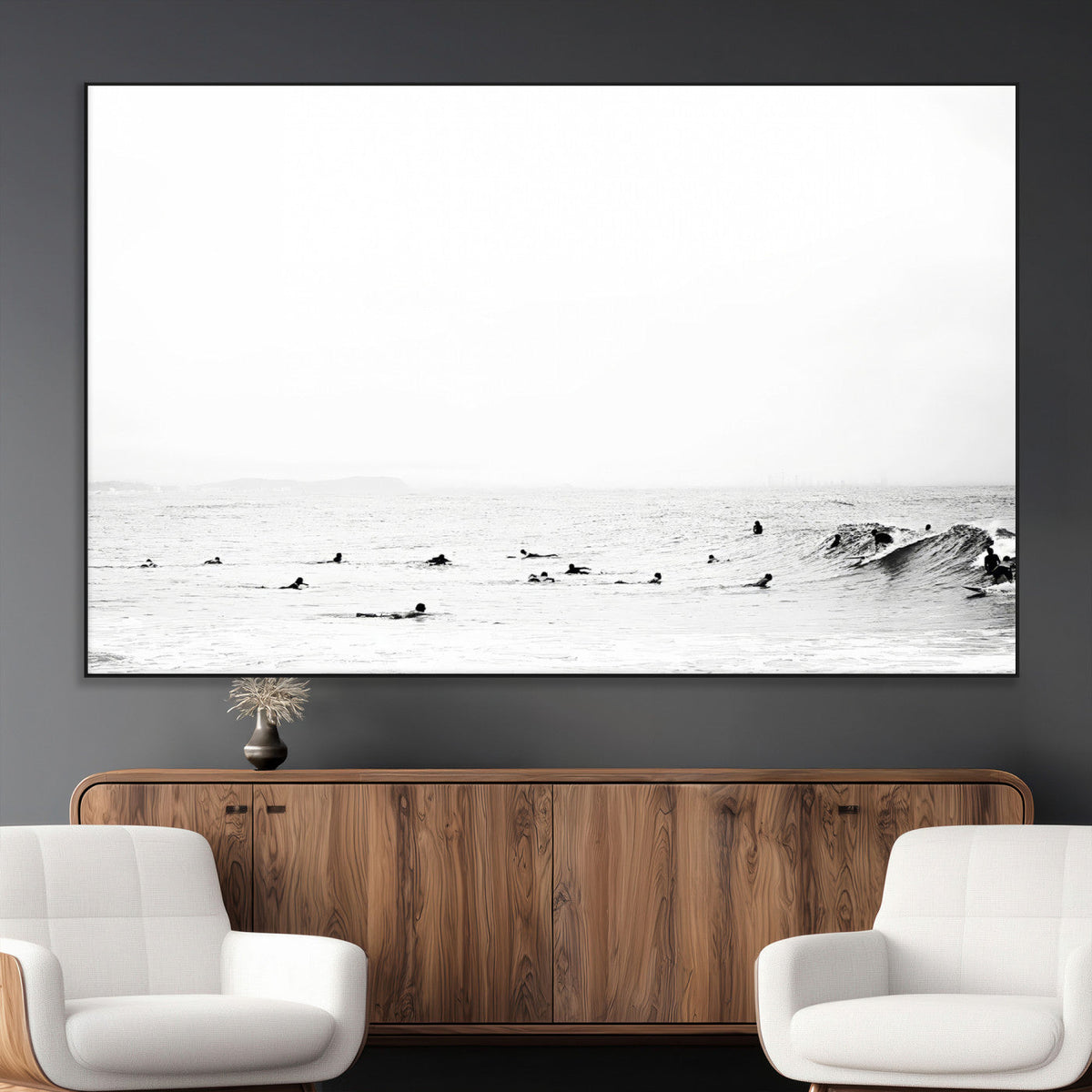 Monochrome Swimming Wall Art Canvas Print – Framed Ocean