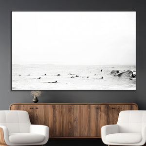 Monochrome Swimming Wall Art Canvas Print – Framed Ocean