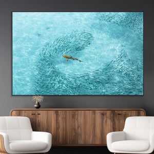 Fish Swarm Wall Art Canvas Print – Framed Marine Life Art