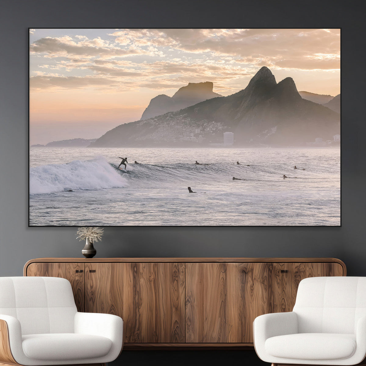 Sunset Surfing Wall Art Canvas Print – Framed Misty